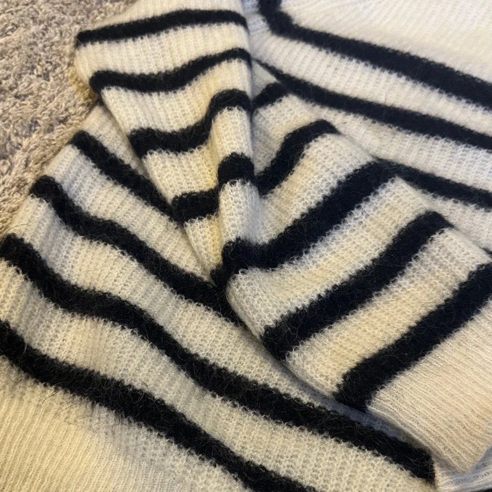 Sezane Cream and Black Striped Button Mohair Trudy Sweater/Jumper - Picture 5 of 7
